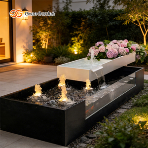 น้ำพุสแตนเลสทรงสี่เหลี่ยมทันสมัย Gnee Garden พร้อมหัวฉีดไฟสำหรับตกแต่งสวนกลางแจ้ง - Product Image 1