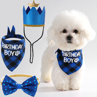 Décorations de fête d'anniversaire pour animaux de compagnie 2025 : Ensemble trois pièces en polyester (chapeau, bavoir, nœud papillon) pour chiens