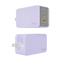 Cargador GaN Rápido de 100W 5/9/15v 3a, Convertible con Enchufe Plegable para Reino Unido, Estados Unidos y Europa, Cargador USB C Multipuerto Tipo C para Portátiles