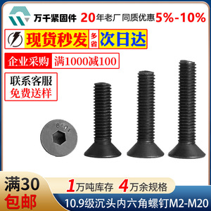 Wanqian Fasteners Countersunk Head Hex Socket Cap Screws M5 M6 M8 M10 Class 10.9 Black Carbon Steel Metric DIN7991 - Product Image 5