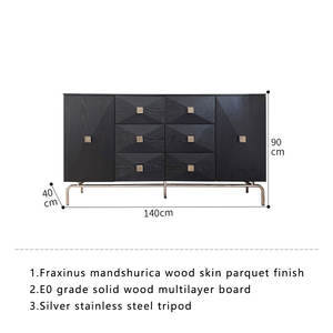 خزانة عرض وطعام فاخرة حديثة من الخشب الصلب مع ارتفاع قابل للتعديل و5 أدراج/رفوف وأرجل من الفولاذ المقاوم للصدأ - Product Image 6