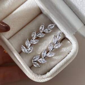 Gold Plated <b>Leaf</b> Stud Earrings With Marquise Cut Crystal Rhinestones For Women Party Jewelry Classic Design - Product Image 6
