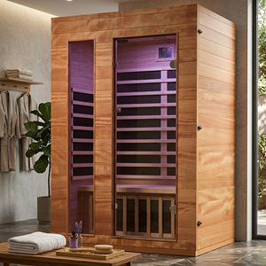 Cabina de sauna infrarroja para 2 personas, de madera de hemlock, para terapia de cuidado de la piel, con cromoterapia, panel de luz LED y control de temperatura hasta 149F. - Product Image 1