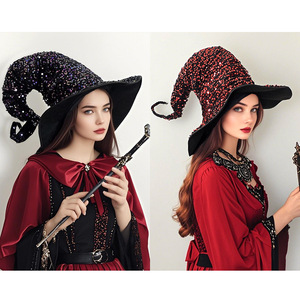Chapeau de sorcière Luling Yaoyao, taille unique, paillettes rouges, paillettes colorées, costume de fête d'Halloween, accessoire de cosplay - Product Image 2