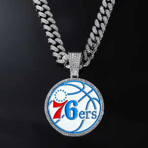 Colgante de Baloncesto Personalizado de los Philadelphia 76ers, con Cristales de Imitación y Cadena Cubana Chapada en Oro de 14K, Joyería Hip Hop - Product Image 2