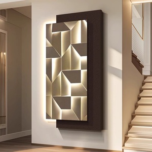 Peinture décorative moderne pour entrée, peinture abstraite haut de gamme pour couloir, peinture murale 3D avec texture en grès, lampe murale LED - Product Image 4