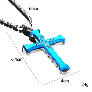 Collar con Colgante Estilo <span class=keywords><strong>Caballero</strong></span> Oscuro para Hombre, Cruz con Circonita, Acabado Negro, <span class=keywords><strong>Cadena</strong></span> de Aleación de Zinc para Aniversario - Product Image 4