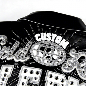 Op maat gemaakte heren applicatie geborduurde patches zware streetwear winter winddichte baseball varsity bomber lamsleren jas - Product Image 4