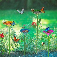 Station d'arrosage d'abeilles, mangeoire d'eau d'abeilles en métal avec motif de fleurs, bol de bain d'abeille papillon coloré pour décor de jardin extérieur