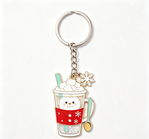 Custom Zinc Alloy Coffee Cup Keychain Enamel Drink Cup <b>Keyring</b> Snowman Snowflake Promotional Souvenir Gift - Product Image 3