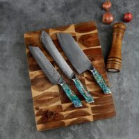 Couteau de cuisine moderne professionnel de luxe, manche en résine colorée, damas 9cr18 en acier au carbone, coupe-viande, ensemble de 11 pièces