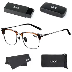 YMO深セン製造ファッショントレンディな光学フレームハーフリムブラックゴールドブランドロゴ眼鏡