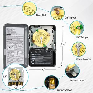 Minuteur mécanique T104 12 heures ON/OFF, contrôle de pompe de <span class=keywords><strong>piscine</strong></span> alimenté par prise - Product Image 3