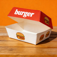 Boîte à hamburger jetable personnalisée avec logo imprimé, biodégradable, gaufrée, pailletée, recyclable, de qualité alimentaire, pour la restauration rapide à emporter