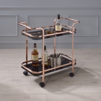 Chariot de bar commercial moderne TMG-K28 pour café et cocktails, design contemporain, en tube de fer électroplaqué, impression sur verre trempé, pour salle à manger et cuisine