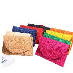 T191 Women's Lightweight Durable Straw Beach Clutch Bag Open Closure Polyester Lining Summer Mini Vacation - Product Image 1