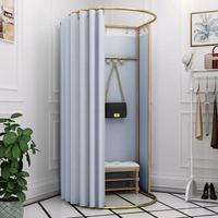 Cabine d'essayage portable ronde en acier inoxydable doré pour magasin de détail, changement de vêtements