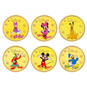 6 designs de pièces de monnaie commémoratives en or plaqué or double face, style dessin animé américain, Donald Duck, <span class=keywords><strong>Minnie</strong></span> Mouse, Goofy, style anime - Product Image 1