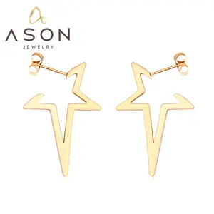 Ason Venda Quente Moda Oco Star Mulheres Stud Earrings Distinctive Jewelry Design Banhado A Ouro Brincos De Aço Inoxidável