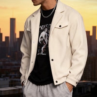 Nouvelle veste bomber streetwear épaisse pour homme, motif cœur en laine, poches boutonnées, couleur unie, printemps et automne