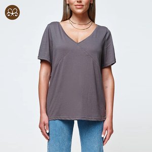 Logo personnalisé simple impression broderie <span class=keywords><strong>allaitement</strong></span> col en V profond <span class=keywords><strong>t</strong></span>-<span class=keywords><strong>shirt</strong></span> avec <span class=keywords><strong>fermeture</strong></span> <span class=keywords><strong>éclair</strong></span> invisible - Product Image 1