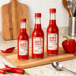 Botella de Vidrio Transparente Redonda de Grado Alimenticio para Salsa de Tomate y Chili Picante, con Tapa, Impresión UV de Fábrica OEM, 90ml 150ml 250ml - Product Image 2