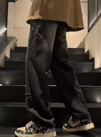 Jeans High Street Baggy à Jambes Larges avec Patch Brodé Étoile Colorée, Pantalon en Denim Décontracté pour Homme à Coupe Droite