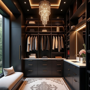 Customizable Modern <strong>Wardrobe</strong> with Sliding <strong>Mirror</strong> and Glass Doors Luxury <strong>Black</strong> Bedroom Closet Cabinet - Product Image 1