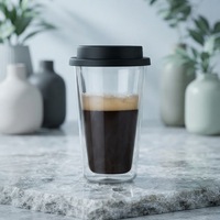 Mug en verre borosilicate à double paroi, classique, avec couvercle en silicone coloré pour café, thé, lait, gobelets