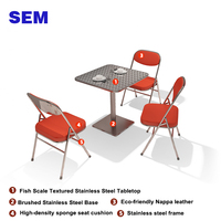 Ensemble table et chaises en acier inoxydable style écailles de poisson, mobilier de restaurant à usage commercial pour BBQ, Hotpot, et salons de thé
