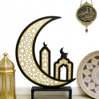 Décoration Ramadan Kareem Pafu 120cmH Lune en bois et acrylique Mosquée Lumières LED Or Ramadan Lumière LED pour la décoration de la maison islamique Mubarak