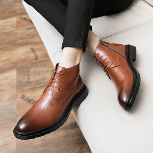 Botas de Tobillo para Hombre 2026, Negras, Punta Redonda, Cómodas, Transpirables, Antideslizantes, Suela Gruesa, Cuero, Venta al Por Mayor - Product Image 1