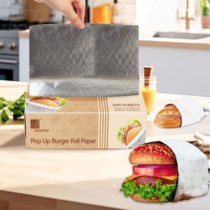 Mestaek Pop Up Burger Foil Paper 200 Sheets 9x10.7 Inch Food Grade Aluminum Foil For Burgers Sandwiches Hot Dogs - Product Image 2
