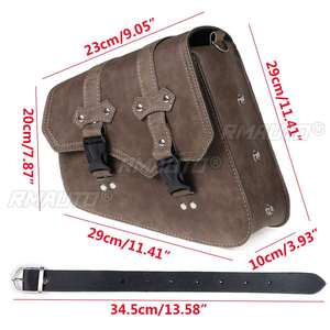 Sacs de selle de moto imperméables, pochette à outils latérale, sacs de rangement en cuir PU avec porte-bouteille, marron vintage universel - Product Image 6