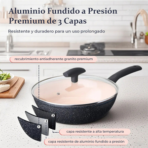 Modern <b>Ceramic</b> Marble Coated Pot <b>Pan</b> Glass Lids Bakelite Handles Non-Stick Aluminum Cookware Set Gas Induction Ready 6-Piece - Product Image 5