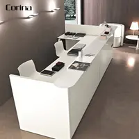Contador de mesa de escritório, tamanho personalizado, cor, design de mesa, pedra artificial branca moderna, contador frontal