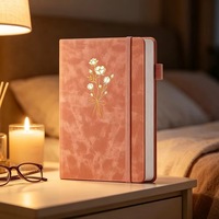 Carnet A5 en cuir PU avec estampage doré floral, couverture rigide, logo personnalisé, papeterie, fournitures de bureau, agenda avec porte-stylo