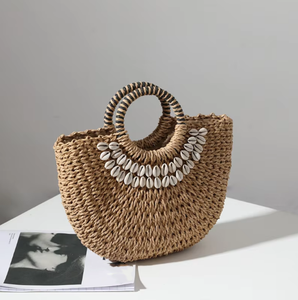 กระเป๋าถือประดับเปลือกหอยทำจากกระดาษทรงพระจันทร์ครึ่งดวงสไตล์โบฮีเมียนใหม่2025ฤดูร้อน - Product Image 2