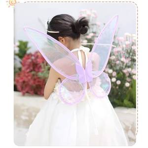 Kids Colorful Butterfly Korean Thin Tulle Pearl Earrings Props Angel Fairy Wings Set - Product Image 4