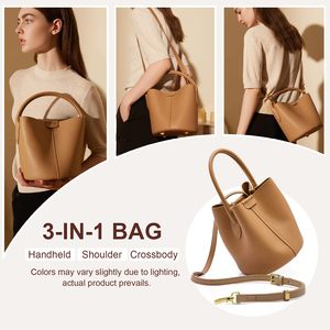 Sac à main seau en cuir de vachette tendance avec modes de port réglables et boutons magnétiques pour diverses occasions - Product Image 2