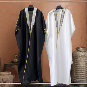 Prix abordable, haute qualité, Thobe pour homme, uniforme islamique musulman Bishert, pour l'Aïd, avec voix arabe, style saoudien et pachtoune, blanc à carreaux, pour les fêtes - Product Image 5