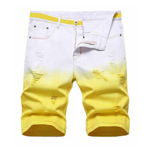 กางเกงยีนส์ขาสั้นผู้ชายทรงตรง สไตล์ลำลองสำหรับฤดูร้อน สไตล์ไฮสตรีท เอวยางยืด แห้งเร็ว ผ้าฝ้าย 100% - Product Image 1