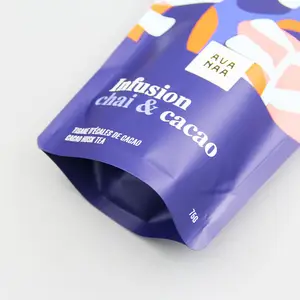 Bolsa reciclable con logotipo personalizado impreso bolsa de pie resellable 50g 100g bolsa de embalaje de té