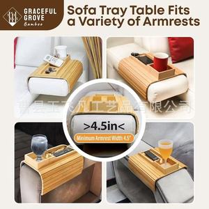 Bandeja de Bambú para Reposabrazos de 42 cm con Portavasos, Mesa de Almacenamiento para Aperitivos en la Sala de Estar - Product Image 3