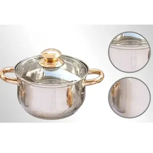 ชุดเครื่องครัวสแตนเลสสตีลและหม้อปรุงอาหารด้ามชุบทอง12ชิ้นพร้อมกระทะ - Product Image 4