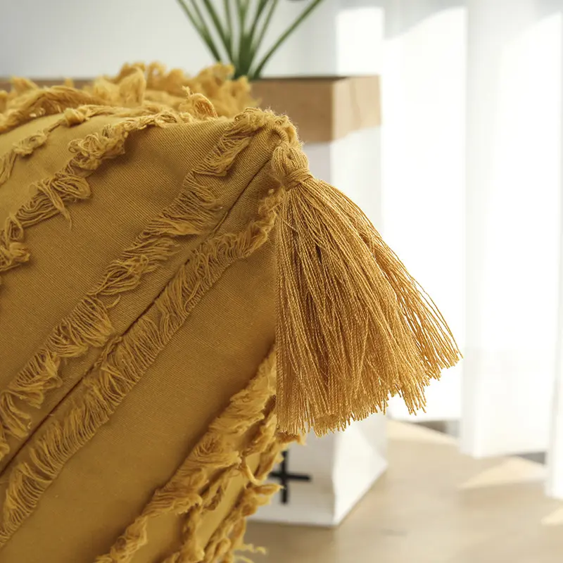 غطاء وسادة مزين بالقطن والكتان الحريري مقاس 18×18 بوصة لتزيين المنزل مع شرابات وسائد مزينة للأريكة والأريكة والسرير