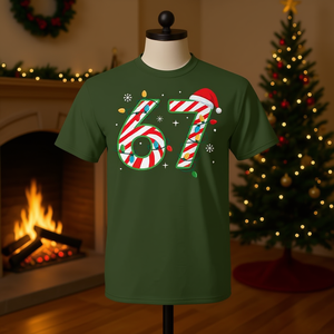 Maglietta natalizia Six Seven Meme 67 con design Candy Cane, regalo per le vacanze - Product Image 2
