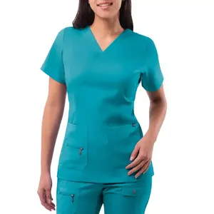 Ensemble de gommages pour infirmière vente en gros OEM ensembles d'uniformes à manches courtes uniformes pour soins infirmiers hospitaliers médicaux S-XXL tissés à logo personnalisé pour femmes