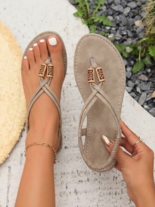 Ladies Bohemian Wood Bead Thong <b>Sandals</b> <b>Elastic</b> Ankle Band Cross‑strap Flat Summer Casual Footwear - Product Image 5