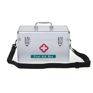 Kotak peralatan darurat kustom aluminium besar 16 "16 inci kotak penyimpanan obat kotak medis berlapis dengan tali